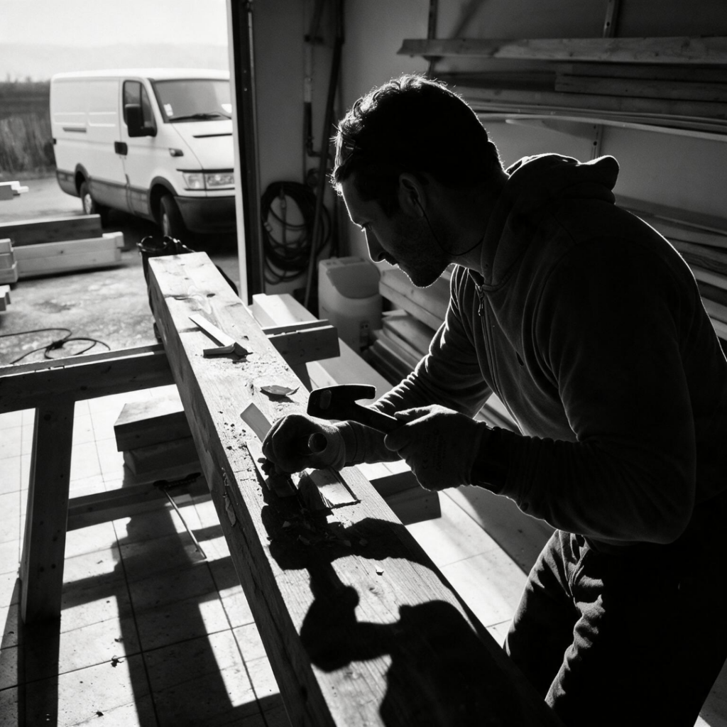 a charpentier en train de travailler le bois